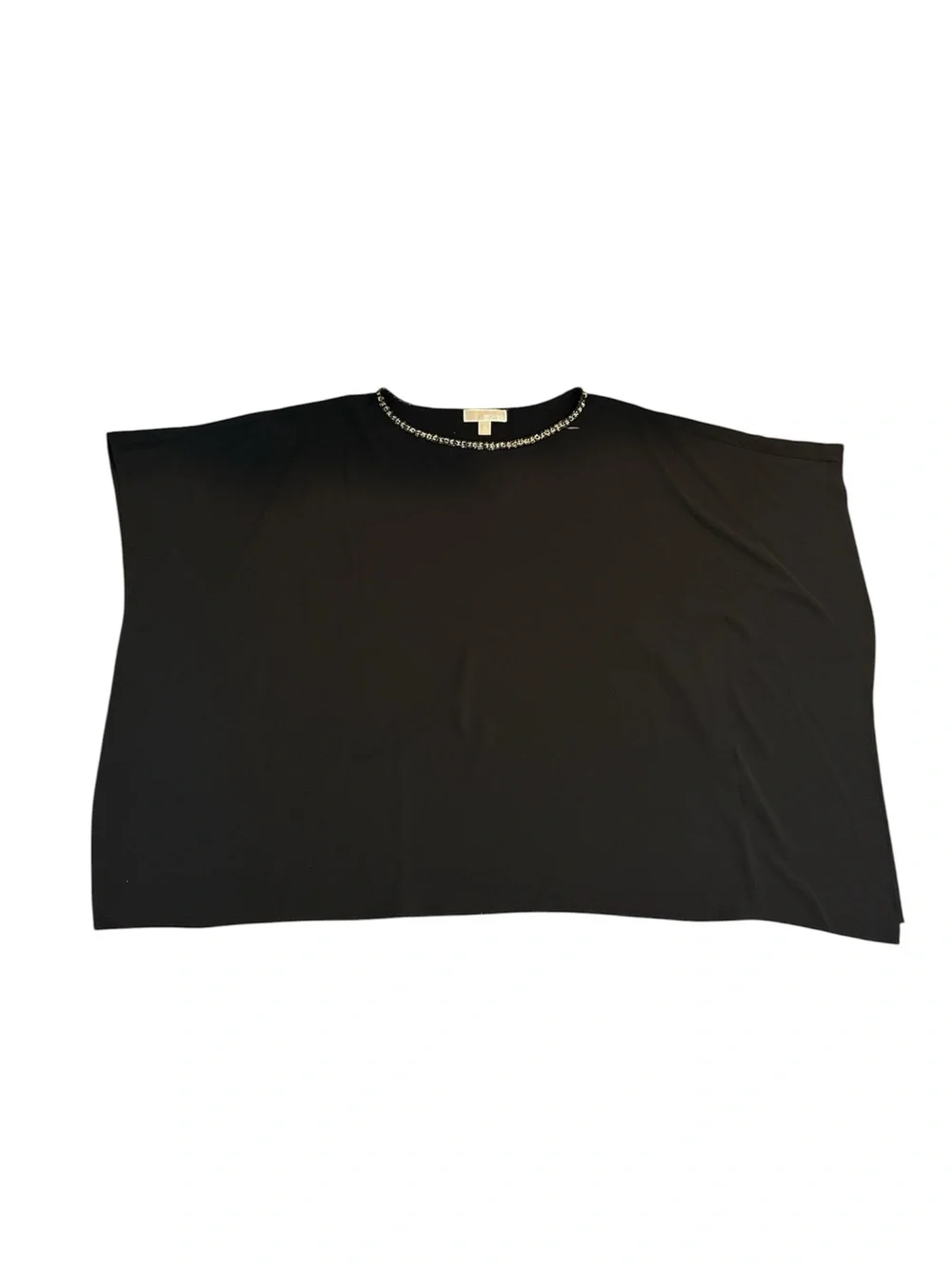 Michael Kors Gold Chain Neck Sheer Overlay Poncho Blouse Black IX